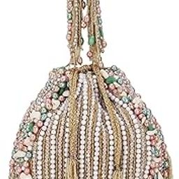 Beige & Multi Striped Embellished Potli-image-17