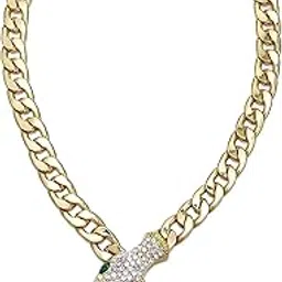 via mazzini Gold Plated Emerald Mystique Gaze Snake Link Chain Luxe Stylish Choker Necklace for Women And Girls (NK1331) 1 Pc-picture-28