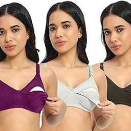 Women's Cotton Feeding Bra/Maternity/Nursing Bra Non-Padded Wire-Free Maternity Bra for (Pack of 3)-image-54