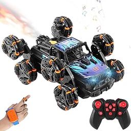 Toyshine Remote Control 2.4GHZ Gesture Sensing 8WD Climbing High-Speed Off Road RC Stunt Car Perform 360° Drift with Booster Spray Feature & Light Birthday Gift for 5+ Kids Boys Girls - Purple-picture-17