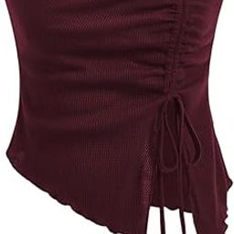 Women's Summer Style Drawstring Slit Irregular Waffle Slim Fit Tube Top Vest Top-26