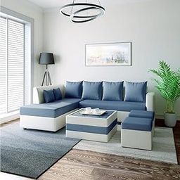 FURNY Marbellon 8 Seater Fabric LHS L Shape Sofa Set (Blue-Light Grey)-17