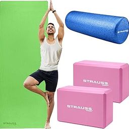 STRAUSS Yoga Combo Kit (1 Yoga Mat, 2 Yoga Blocks, 1 Foam Roller) | Green EVA Yoga Mat (6mm), 2 EVA Foam Pink Yoga Blocks, High Density Blue Foam Roller | Ideal for Yoga & Training-picture-19