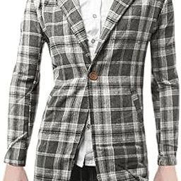 KTM Healthcare® S (US 36), Gray : Men Checks Turn Down Collar Single Breasted Worsted Coat-image-37