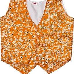Women's Floral Print Vest (Size : S), Orange Daisy Pattern Cotton Waistcoat, V-Neck Sleeveless Summer Top, White Lining-image-93