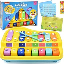 Baby Shark 2 in 1 Baby Piano Xylophone Toy for Kids Toddlers Girls Boys First Musical Instrument with Multicolored Keys Keyboard Sheet Music Two Mallets-image-59