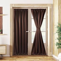 Moslovstar Sidelight French Door Curtain 72 Inch Long Thermal Insulated Blackout Door Panels for Front Patio Glass Door, Set of 2, Coffee-image-66