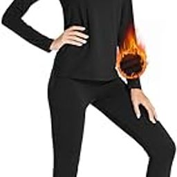 Thermal Underwear for Women Long Johns Top & Bottom Fleece Lined Base Layer Leggings Set, Black, Large-image-33