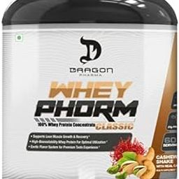 DRAGON PHARMA WheyPhorm Classic Whey Protein Powder | 25g Protein from Whey Isolate & Concentrate | Muscle Growth, Recovery, Fast Absorption, Gourmet Flavor (2KG, Cashew Saffron Shake)-image-46