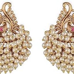 saraf rs jewellery Rhodium Pearl Beaded Peacock Temple Studds Earring For Women-picture-18