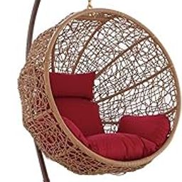 Carry Bird Big Boss Wicker Rattan Wrought Iron Single Seater Swing Chair With Stand For Adults | Garden & Outdoor Hammock Swing With Cushions For Kids | Teardrop Swing Hanging Chair with Curve Iron Stand | Jhula | Round Shape | Balcony/Patio/Indoor/Backyard/Porch/Yard/Outdoor Furniture | Honey Swing-Red Cushion-image-20