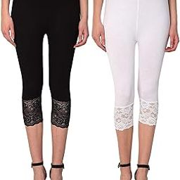 Women's Viscose Solid Lace Capri Pack of 2 Free Size:(Waist 28Inches-32 Inches)-5