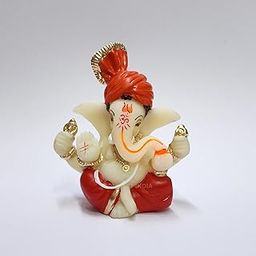 Gold Art India Polyresin Lord Ganesha Idol for Car Dashboard, Home, Office | Ganpati Statue for Mandir Decor | Handcrafted Ganesh Murti (2 x 2.5 inch, Red & Orange)-image-22