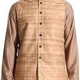 Beige Silk Hand Woven Nehru Jacket-55