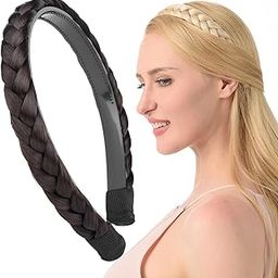 2 Pcs Synthetic Hair Braided Headband Classic Chunky Wide Plaited Braids Hairpiece Women Girl Beauty Accessories Hairpieces Hair Band Hair Hoop Hair Accessories (Black)-20