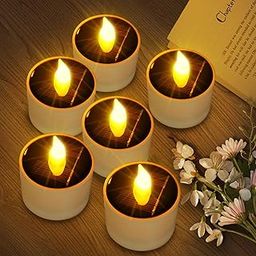 VOOKRY 6 Pcs Solar Candles - Rechargeable Flickering Tea Lights Solar Powered Outdoor Flameless Lamp Nightlights Waterproof LED Candles for Lanterns Bedroom Camping Party Home Decorations, 2.3''x2.1''-image-23