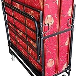 Amazon Brand - Solimo Rollaway Foldable Metal Single Bed with 6-inch Mattress - Black, Wrought Iron, Lockable Wheels-22