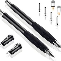 MEKO (2nd Generation) [2 in 1 Precision Series] Disc Stylus/Styli with Fiber Tip For All Touch Screen Devices Bundle with 6 Replacement Tips ,Pack of 2 ( Black/Black)-32