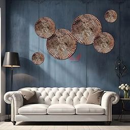 Nualish® Copper Sunburst Metal Wall Art Set of 6 | Modern Geometric Circle Décor | Handmade Living Room Wall Hanging | Bedroom | Restaurant | Cafe | Hotel | Office (Set of 6)-image-57