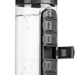 Medicine Box Water Cup,2 in 1 Water Bottle Medicine Box Storage Box,20 oz Daily Sports Water Bottle with Pill Box Organizer 7 Days Capsule Organizer, Black-5