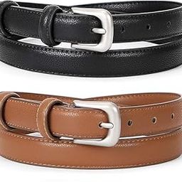 Women Leather Belt for Jeans Pants with Exquisite Buckle Western Design Belt for Women, Black + Brown,2 Pack-image-2