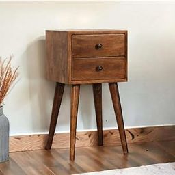 IThree Mid-Century Modern Nightstand, 2-Drawer Side Table, Solid Wood, Walnut Brown-14