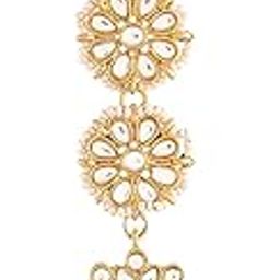 18K Gold Plated Matte Finish Traditional Pearls Kundan Studded Maang Tikka For Women/Girls (T2911)-image-18
