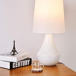 Decorcity Frustum Metal Desk Table Lamp Classic Bedside Lamps Nightstand Lamp for Desk lamp for Living Room Bedroom Dining, Restaurant, Farmhouse Nightstand Study Lamps with Fabric Shade (White)-image-68