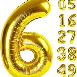 Propsicle 16 inch Birthday Foil 6 Number Helium Balloon Party Decoration Golden Pack of 1 | 6 Year No. Balloons Birthday/Anniversary | Six Number-image-34