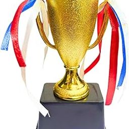 Shinning Gold Cup Trophy with Decorative Ribbons, Black Base || Logo Printing, Writings & Customisation Available || Available in 3 Sizes (Set of 1, Large (8 inches))-32