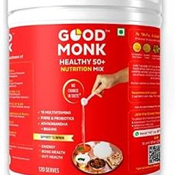 Good Monk Healthy 50+ Nutrition Mix for Seniors (Add to Food): Multivitamins, Probiotics, Fibre & Ashwagandha. Improves Gut Health, Immunity, Bone Health & Mental Function. Includes Vit. B12, C, D, Biotin, Iron & Zinc - 120 Serves Jar-0
