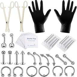 Professional Piercing Kit for All Piercings Stainless Steel Body Piercing Kit for Nose Tragus Tongue Lip Ear Eyebrow Piercing Jewelry with Piercing Needles Clamps Kit-image-62