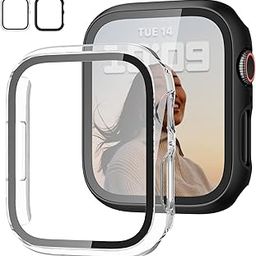 2 Pack Case with Tempered Glass Screen Protector for Apple Watch Series 6/5/4/SE 44mm,JZK Slim Guard Bumper Full Coverage Hard PC Protective Cover HD Ultra-Thin Cover for iWatch 44mm,Black+Clear-picture-15