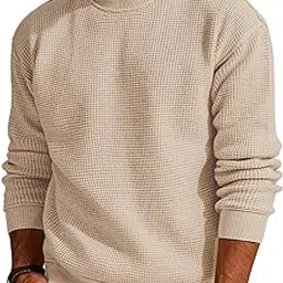 tysort Men's Waffle Knit Round Neck Full Sleeve Sweaters Crew Neck Sweater-picture-2