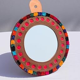 Ethnics of Kutch Handcrafted Leather Craft Punch Work Leather Craft Artistic Mirror - 14 cms Length - (Brown 23C05A)-image-37