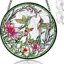 Remiawy Stained Glass Window Hanging Hummingbird Window Suncatcher 6 Inch Glass Panel with Metal Chain and Hooks Sun Catchers Indoor Wall Art Home Decor Gift for Bird Lovers Women Mother's Day-image-33