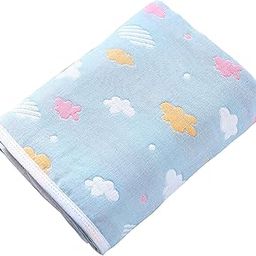 SYGA 110 cm Baby Swaddle Blankets 6 Layer Muslin Swaddle Wrap 100% Cotton Stroller Cover Receiving Blankets_BlueCloud-29