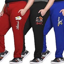 Womens Cotton Track Pants with Graphic Print ? Pack of 3 | Plus Size Regular Fit Casual Bottoms for Lounge, Gym & Sportswear | XL, 2XL, 3XL, 4XL, 5XL-image-77