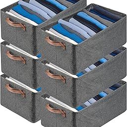 NOFY 6Pcs Collapsible Fabric Storage Cubes Organizer with Handles Foldable Storage Baskets for Organizing Toys, Books, Shelves, Closet, Large Storage Box with Handles (black, Pack Of 6)-image-51