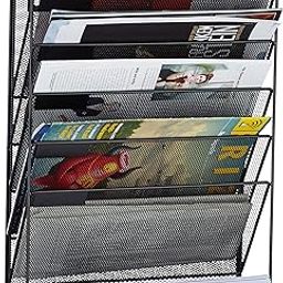 Relaxdays Wall Mount Magazine Rack, A4 Newspaper Stand, Metal Catalogue Holder Basket, HxWxD: 40 x 32 x 10 cm, Black-15