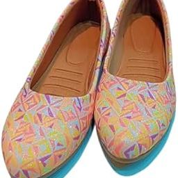 New Cobbler Shoe Factory Women's Geometric Pattern Ballet Flats, Multicolour Print, Cushioned Insole-image-79