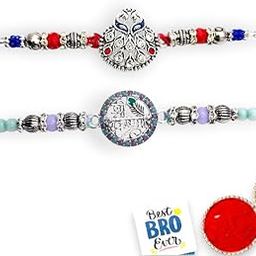 Designer Rakhi Set for Brother and Bhabhi | Premium Raksha Bandhan Silver Rakhis for Brother Bhai Bro Bhayia | Krishna and Peacock Design Rakhis for Rakshabandhan Gifts for Kids (Pack of 1)-image-86