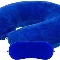 Juzzii Velvet Neck Pillow Eye Mask - Combo Airline Pillow Sleeping Pillow with Sleeping Eye Mask Travel Eye Mask Great for Long Road Trips and Flights (Blue)-picture-49