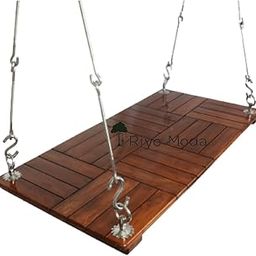 Riyo Moda N'Dee Moda 4Ft X 2Ft Two Seater Teak Wood Slats Hanging Swing Jhula Lacquered Finish, Stainless Steel Accessories Ideal For Home Balcony 200 Kg Weight Capacity Brown, 61 Centimeters-11