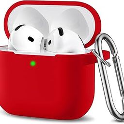 CERLINK AirPods 4 Case Cover Soft Silicone Material 2024, Full Protective Case Cover for Apple Airpods 4 with Anti-Lost Keychain (Red)-image-51