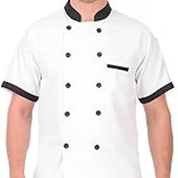 KODENIPR CLUB Mens Womens Double Breasted White Chef Coat Black Contrast, Half Sleeves, Poly/Cotton, Size (X-Large(42))-image-63
