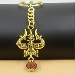 Om Namah Shivay Gold Metal Ring Trishul Damaru keychain for Men,Women-38