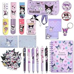 HASTHIP® 23Pcs Kawaii Kuromi School Supplies Set, Kawaii Stationeries Set with Notebook Pencil Pouch, Click Pens, Card Holder, Book Markers, 50Pcs Kuromi Stickers, Note Stickers, Girls School Gift Set-image-96