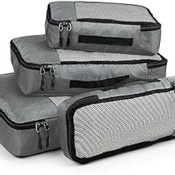 fabric Packing Cubes/Travel Pouch Bag Organiser - Set Of 4 (Large, Medium, Small And Slim) - Grey-image-98