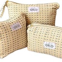 HOUSE OF ORLO Set of 3 Cotton Dobby Weave Multipurpose Cosmetic Bag Organizer Pouches with Metal Zipper,Versatile Storage Travel Kit for Men & Women, Ideal for Makeup/Medicine/Toiletries (Beige)-picture-32